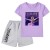 Camiseta morada + pantalones cortos grises 