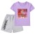 Camiseta morada + pantalones cortos grises 