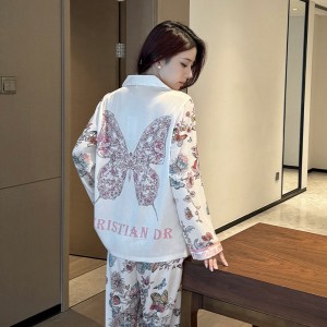 Pijama Fresca Verano Mujer - Seda Imitación Mariposas | Conjunto Cómodo 