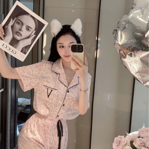 Pijama Satén Rosa Leopardo - Lencería Sexy Mujer | Conjunto Pijama 