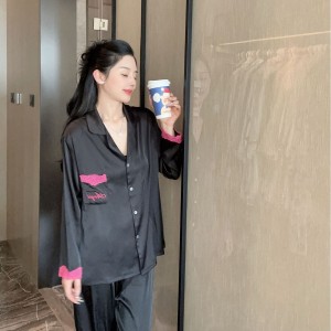 Pijama Seda Helada Mujer - Encaje Negro Elegante | Ropa de Casa 