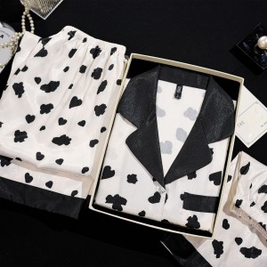 Pijama 3 Piezas Mujer - Seda Fresca Estampado Vaca | Ropa de Dormir 