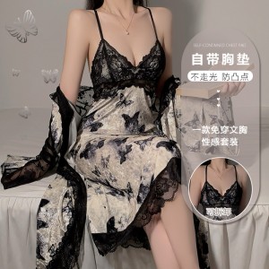 Pijama de Encaje Vintage con Bata | Conjunto Plus Size Elegante 