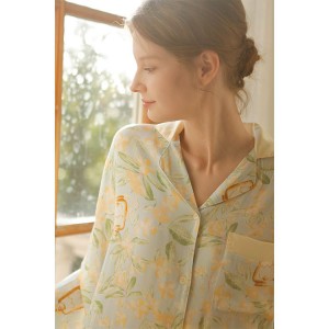Pijama de Rayón Satinado Elegante - Estampado Floral Francés | Loungewear 