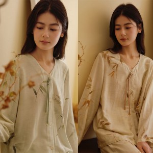 Pijamas Mujer Larga Manga - Conjunto Elegante Botánico | Ropa de Casa 